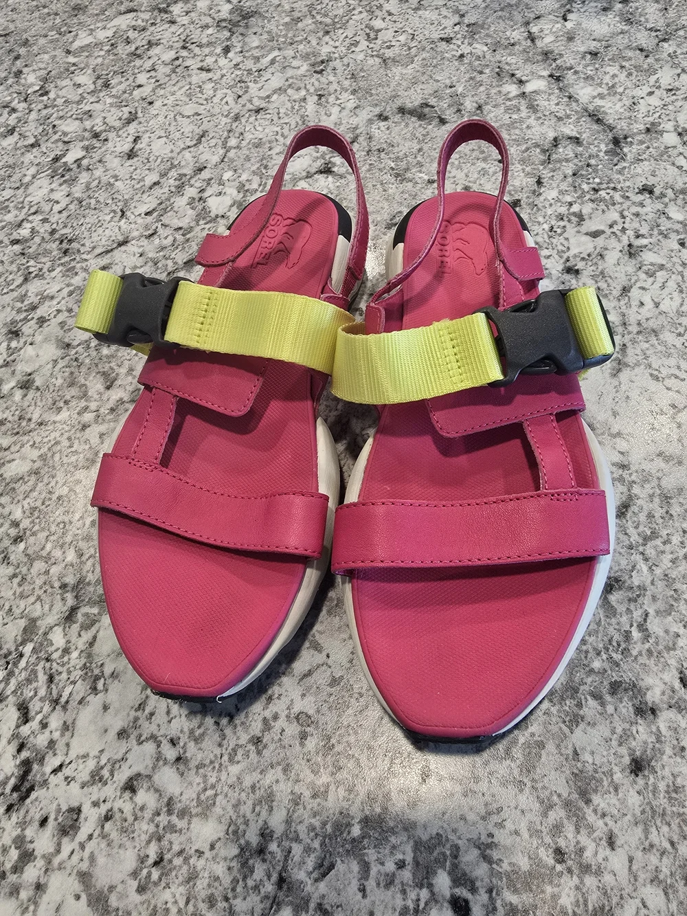 Sorel Women's Hot Pink Sandals with Neon Yellow Strap